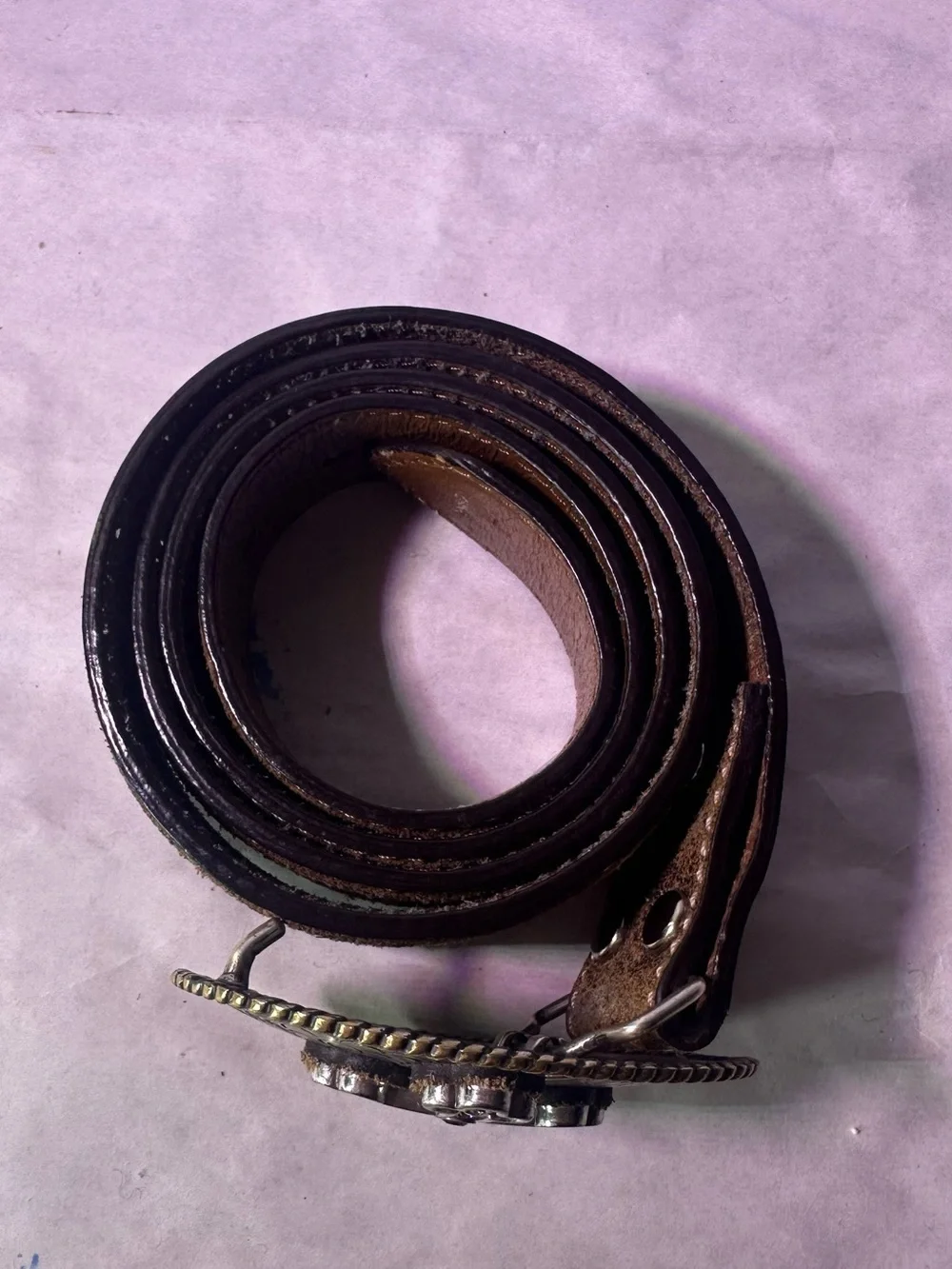 Nocona Brown Leather Belt with Ornate Cross Oval Buckle